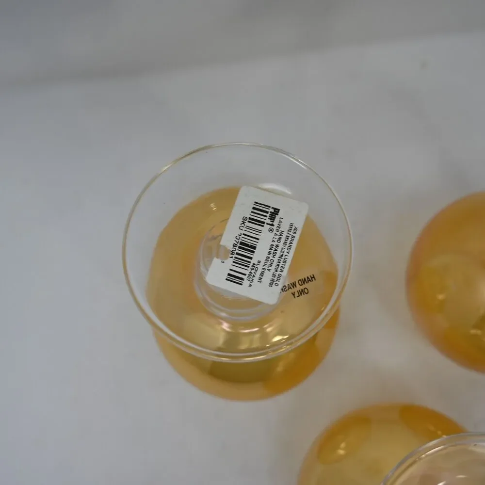 Pier 1 Amber Brandy Snifter Glass Set of 3 Iridescent Hand Wash Only